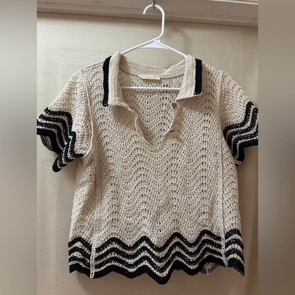 Solitaire Crochet Knit Short Sleeve Top Size M Bohemian Summer Vacation